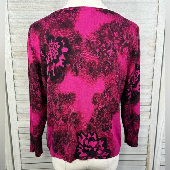 EXPRESS (Design Studio) Two Button Sequin Cardigan Magenta/Black-Medium - Picture 3 of 3